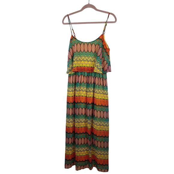 Red Carmel Multicolor Floor Length Maxi Dress Size Large - Picture 1 of 4